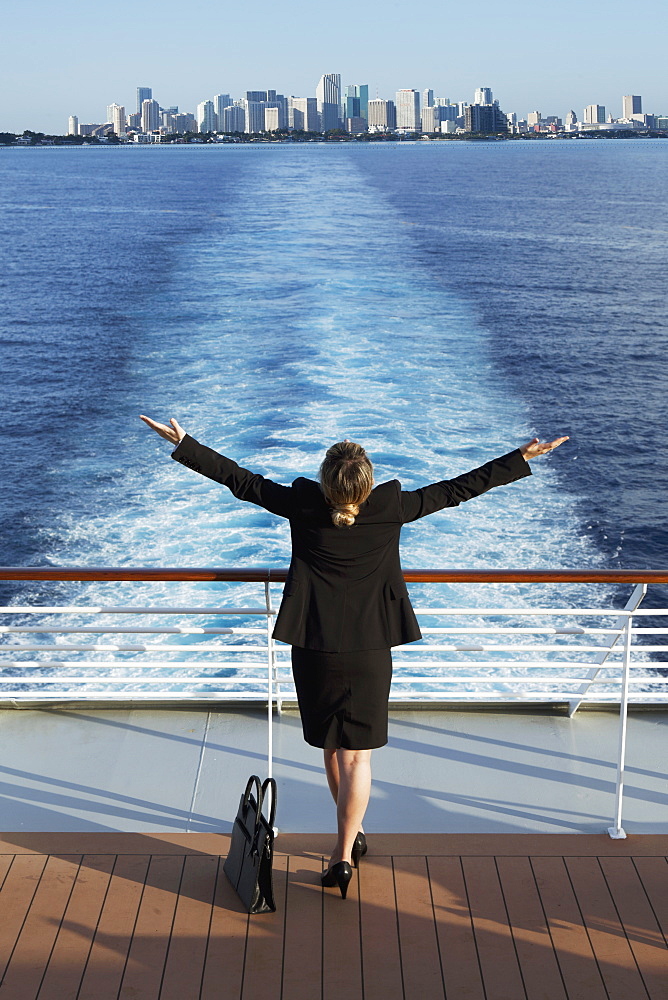 Business woman on a cruise ship, Nassau, Bahamas, West Indies, Caribbean, Central America