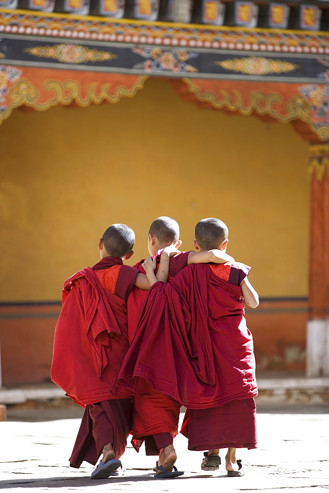 Buddhist monks, Paro Dzong, Paro, Bhutan, Asia