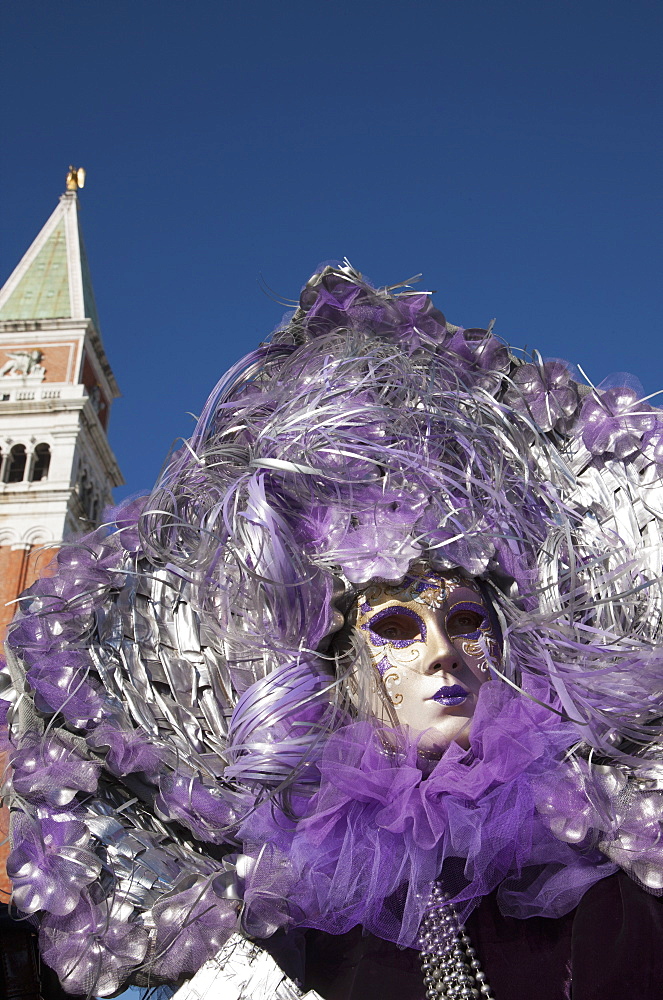 Mask in San Marco Square during Venice Carnival, Venice, UNESCO World Heritage Site, Veneto, Italy, Europe