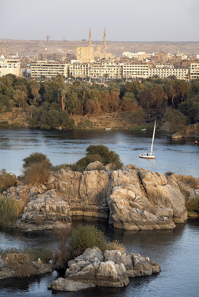 Overlooking the river Nile at the southern city of Aswan, Egypt, North Africa, Africa