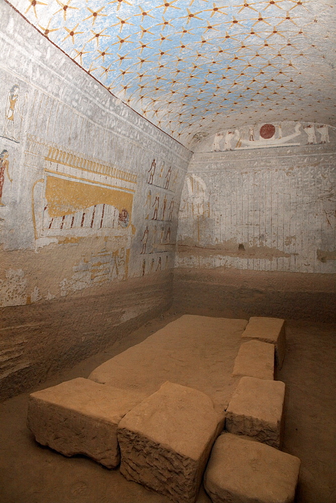 Wall paintings in the tomb of King Tanwetamani, part of the royal cemetery, El Kurru, Sudan, Africa