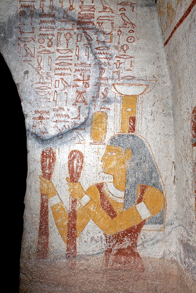 Wall paintings in the tomb of King Tanwetamani, part of the royal cemetery, El Kurru, Sudan, Africa