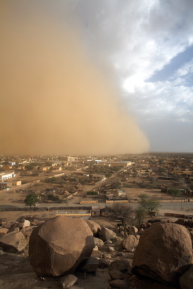 A sandstorm approaches the town of Teseney, near the Sudanese border, Eritrea, Africa