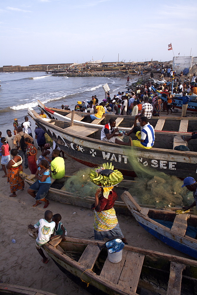 Fishing boats on the beach in Accra, Ghana, West Africa, Africa