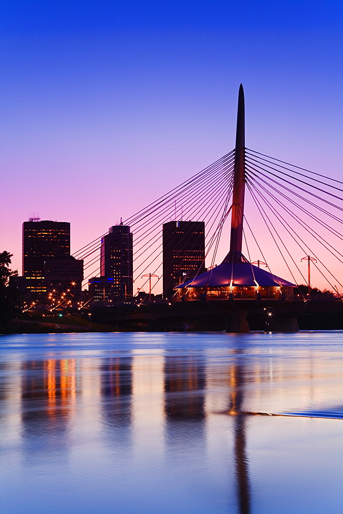 Esplanade Riel Bridge over the Red River, Winnipeg, Manitoba, Canada, North America