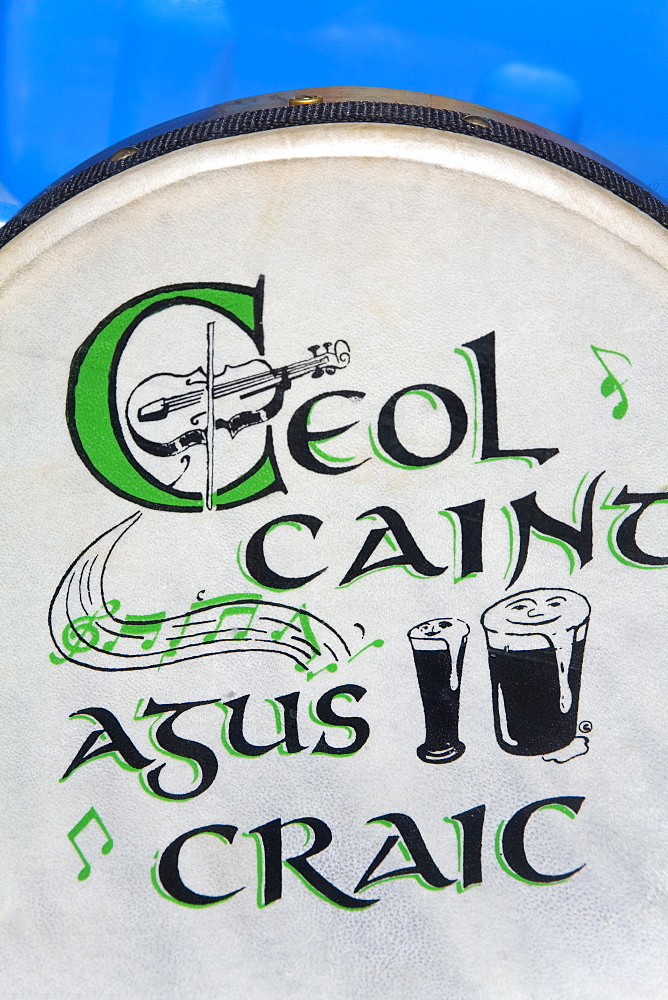 Detail of a Bodhran (musical instrument), Waterford City, County Waterford, Munster, Republic of Ireland, Europe