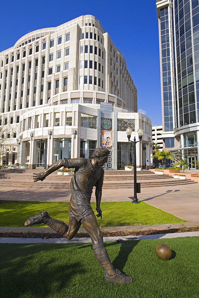 Soccer Monument in City Hall Plaza, Orlando, Florida, United States of America, North America