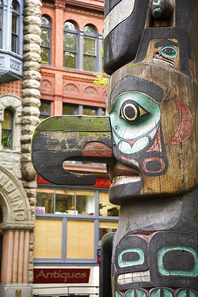 Totem Pole in Pioneer Square, Seattle, Washington State, United States of America, North America