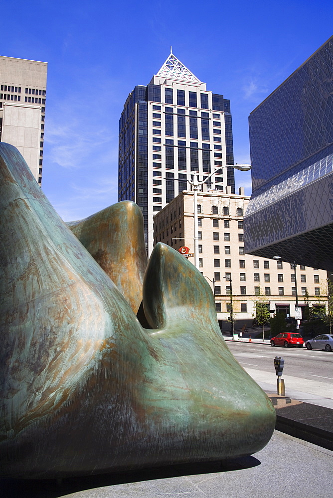 Sculpture on Safeco Plaza, Seattle, Washington State, United States of America, North America