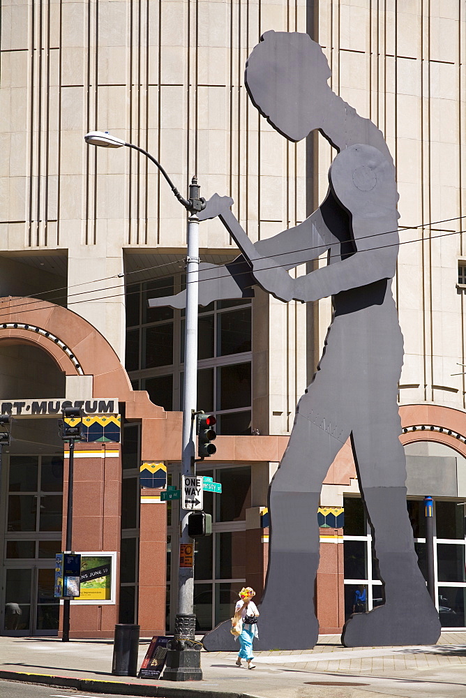 Hammering Man sculpture by Jonathan Borofsky, Seattle Art Museum, Seattle, Washington State, United States of America, North America