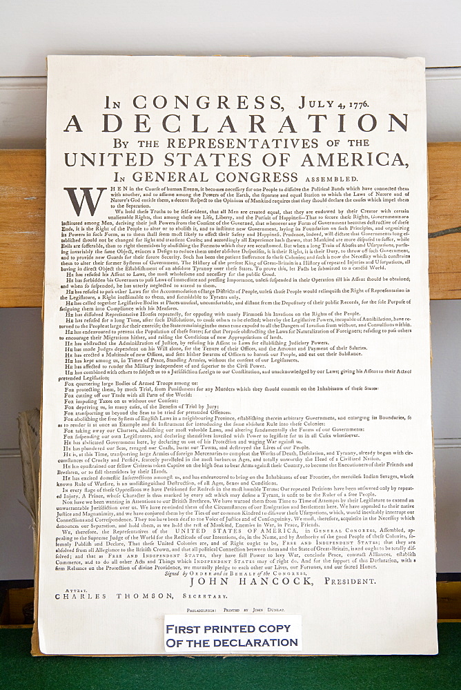 Copy of The Declaration of Independence in Free Quarker Meeting House, Independence National Historical Park, Philadelphia, Pennsylvania, United States of America, North America