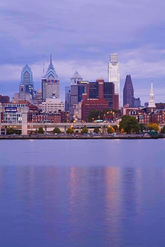 Philadelphia skyline and Delaware River, Philadelphia, Pennsylvania, United States of America, North America