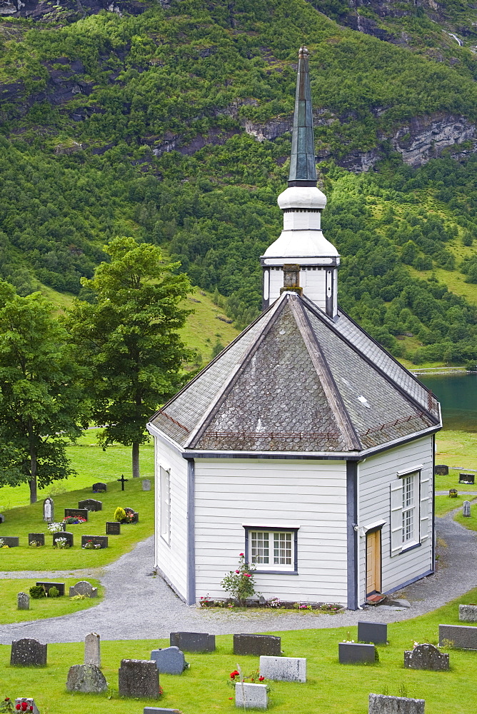 Geiranger village church, Geiranger, Geirangerfjord, Northern Fjord Region, Norway, Scandinavia