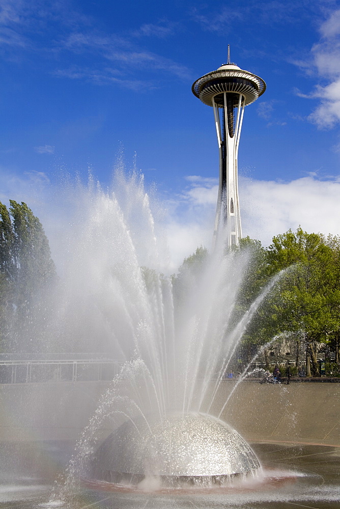 International Fountain and Space Needle at the Seattle Center, Seattle, Washington State, United States of America, North America