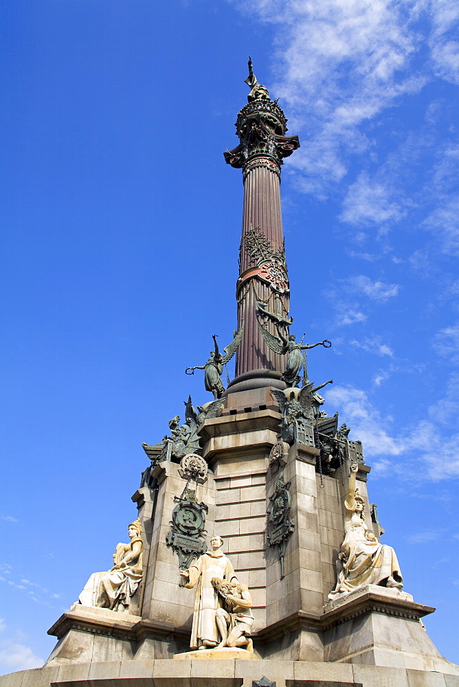 Columbus Monument in Port Vell, Barcelona, Catalonia, Spain, Europe