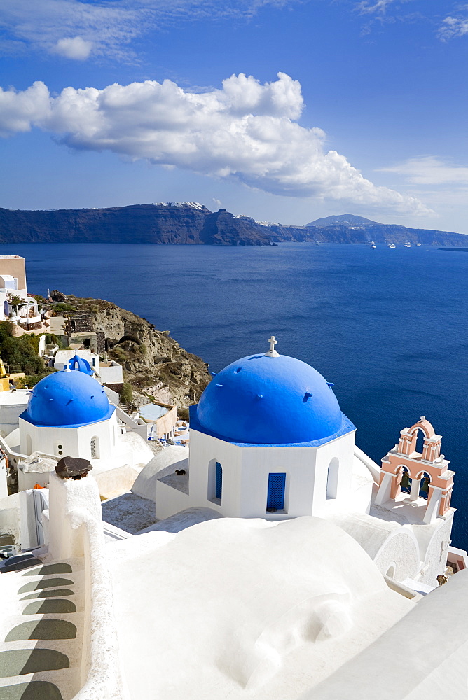 Greek Orthodox Church in Oia village, Santorini Island, Cyclades, Greek Islands, Greece, Europe