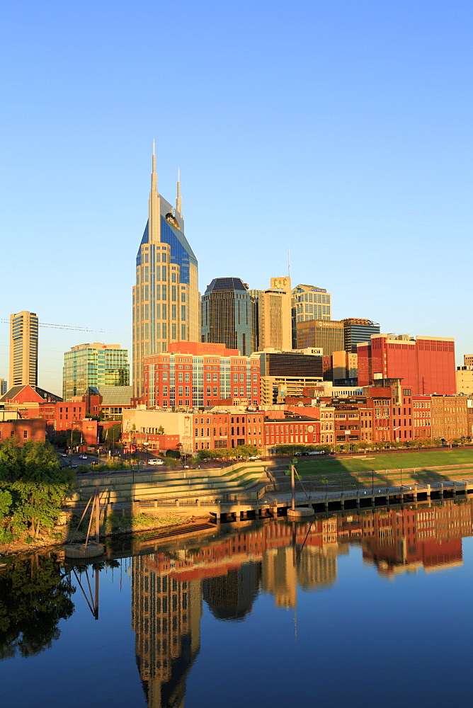 Cumberland River and Nashville skyline, Tennessee, United States of America, North America 