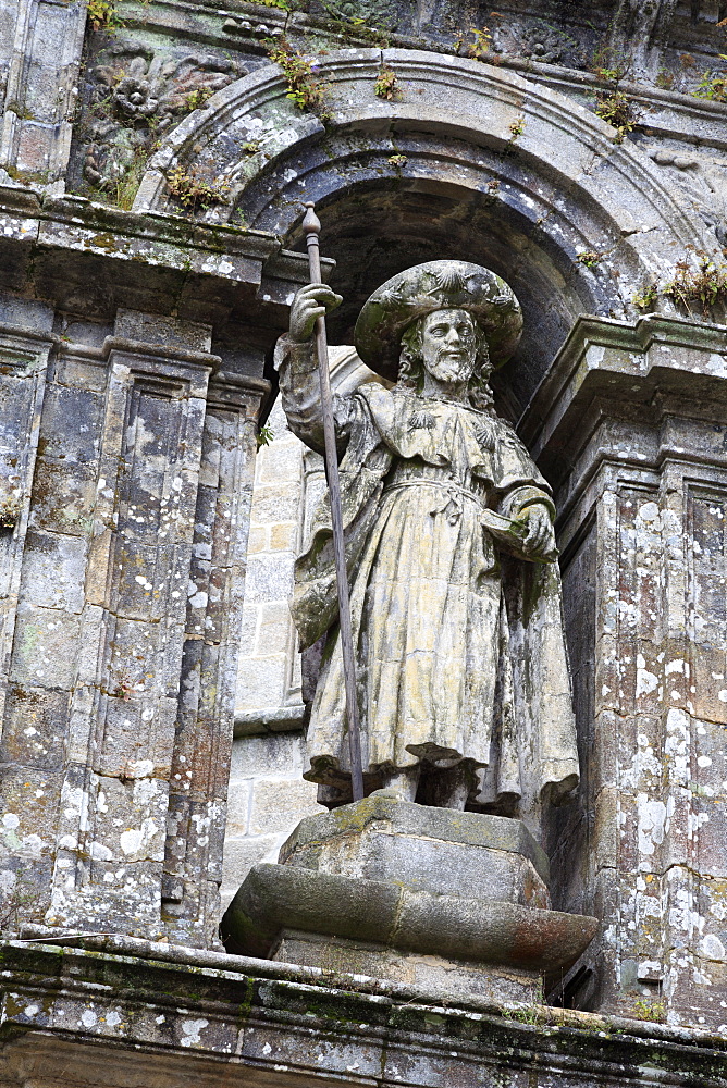 Detail on Cathedral wall in Plaza Quintana, Santiago de Compostela, UNESCO World Heritage Site, Galicia, Spain, Europe 