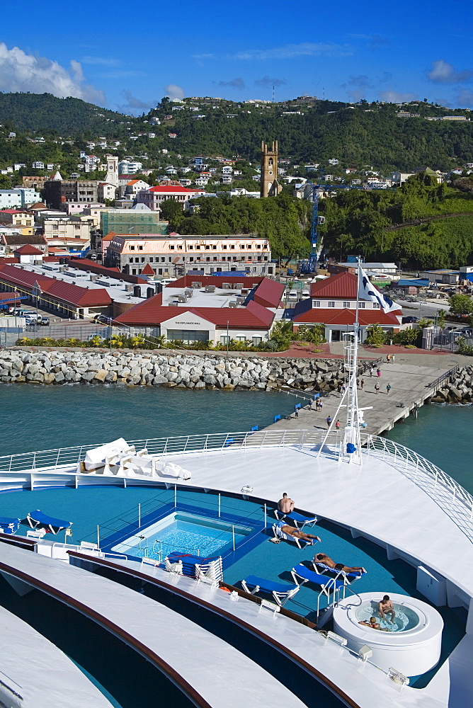 Docked cruise ship, Esplanade area, St. George's, Grenada, Windward Islands, Lesser Antilles, West Indies, Caribbean, Central America