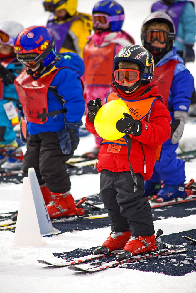 Children learning to ski at Lionshead Village, Vail Ski Resort, Rocky Mountains, Colorado, United States of America, North America