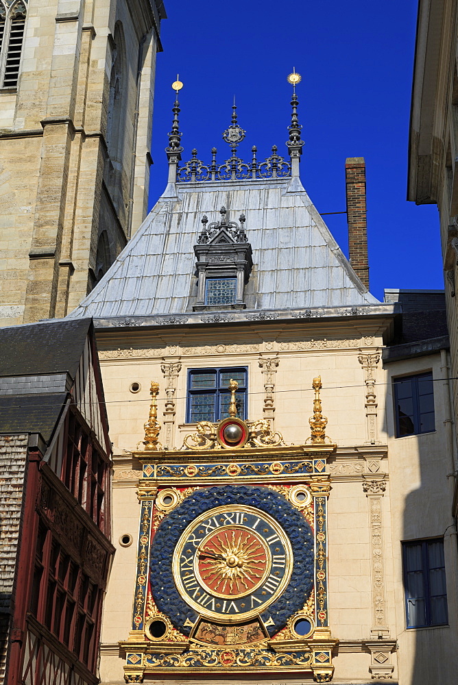 Great Clock, Old Town, Rouen, Normandy, France, Europe