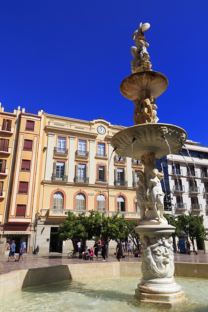 Fountain, Constitution Square, Malaga, Andalusia, Spain, Europe