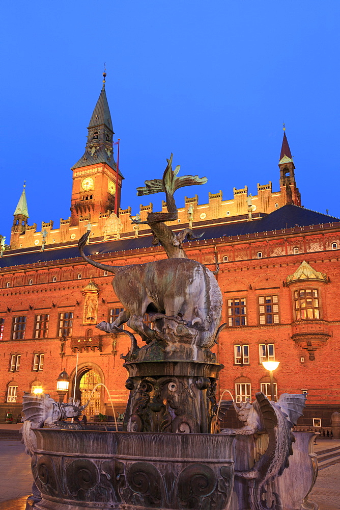 Fountain in Town Hall Square, Copenhagen, Zealand, Denmark, Scandinavia, Europe