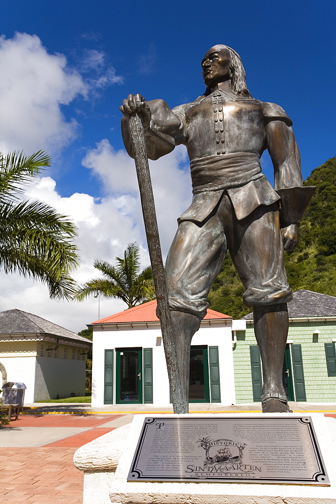 Pieter Stuyvesant statue, Whathey Pier, Philipsburg, St. Maarten, Netherlands Antilles, West Indies, Caribbean, Central America