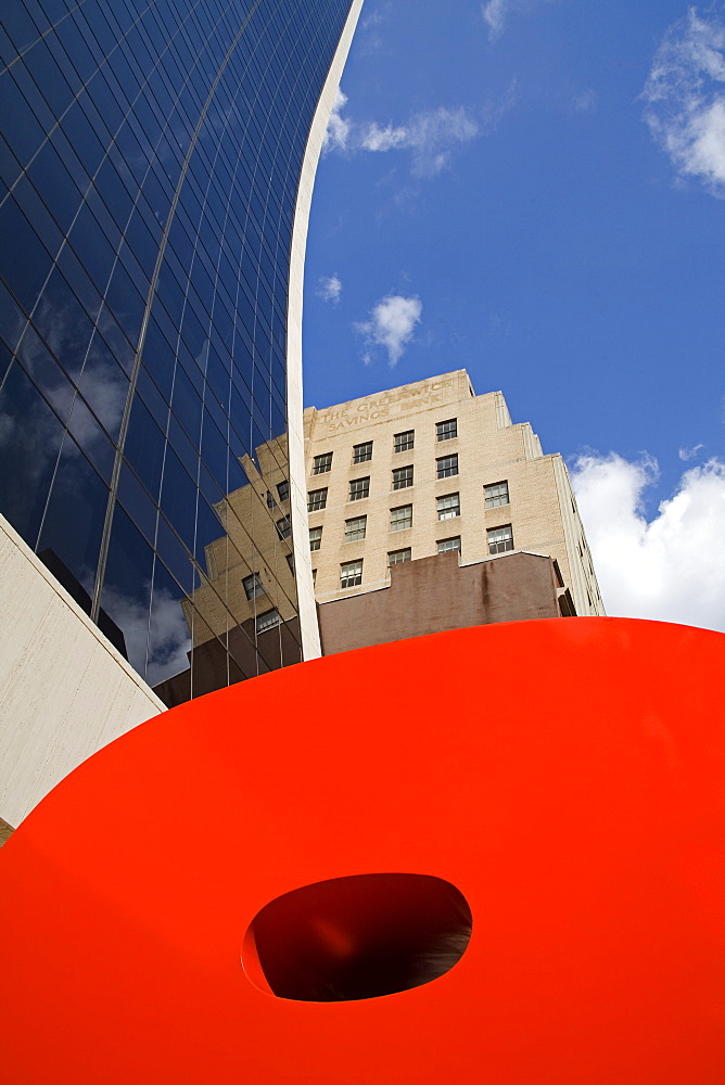 Ivan Chermayeff's Red 9 sculpture, Nine West 57th Street, Midtown Manhattan, New York City, New York, United States of America, North America