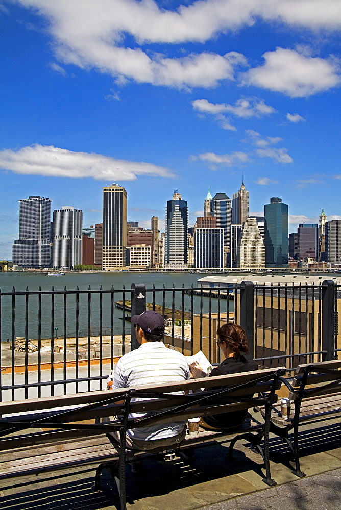 View of Lower Manhattan skyline from Brooklyn Heights Promenade, Brooklyn, New York City, New York, United States of America, North America