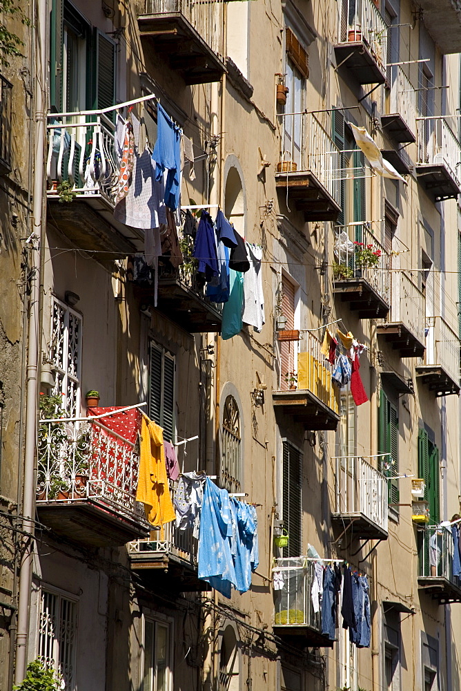 Washing on balcony, Via Della Stella, Naples, Campania, Italy, Europe