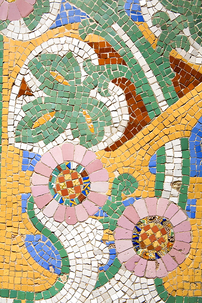 Tile mosaic on Palau de La Musica, La Ribera District, City of Barcelona, Catalonia, Spain, Europe