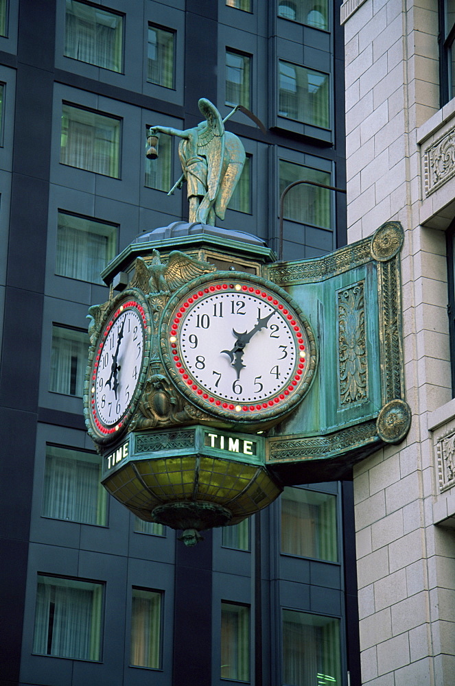 Clock on the Whacker Building, Chicago, Illinois, United States of America, North America