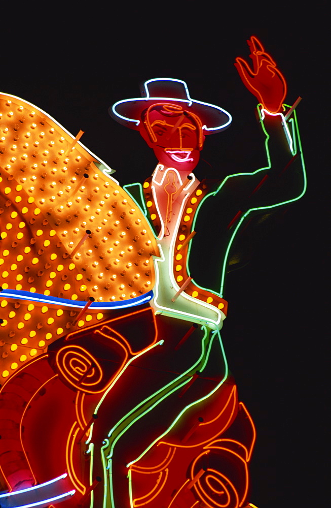 Neon cowboy, Fremont Street, Las Vegas, Nevada, United States of America, North America