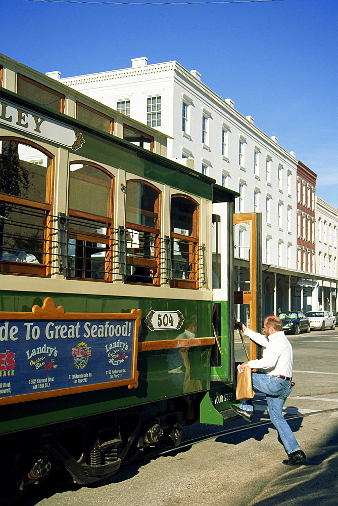 Trolley system, Downtown Galveston, Texas, United States of America, North America