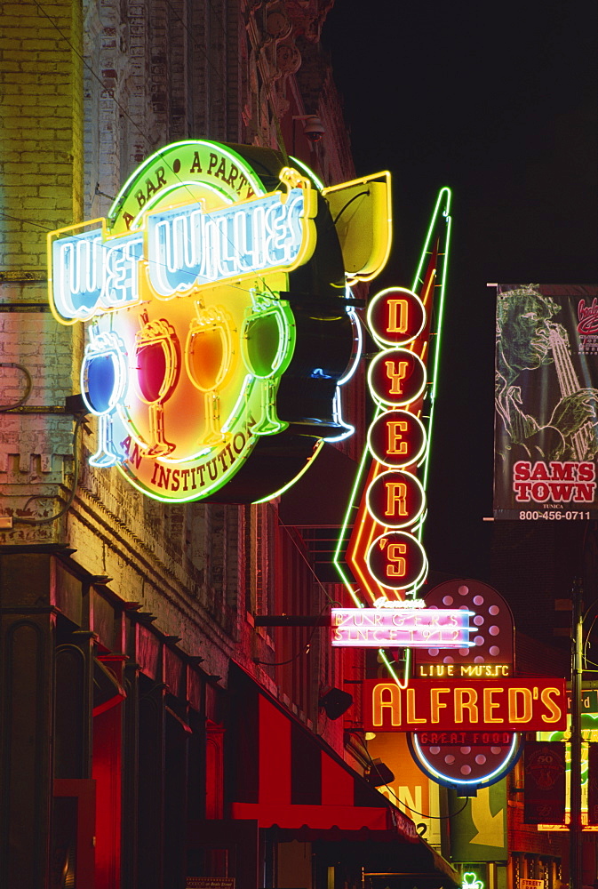 Neon signs on Beale Street, Memphis, Tennessee, United States of America, North America