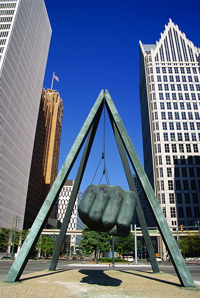 Joe Lewis Monument on Jefferson Street, Detroit, Michigan, United States of America, North America