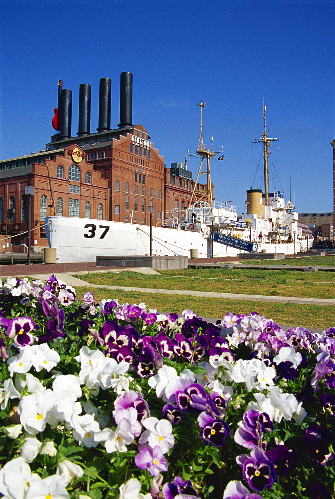 Power plant and Cutter Taney, Inner Harbor, Baltimore, Maryland, United States of America, North America