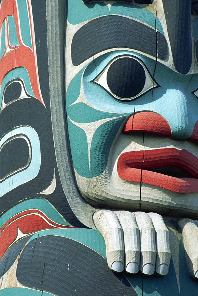 Detail of totem pole, Cedars Casino, Sequim, Washington state, United States of America, North America