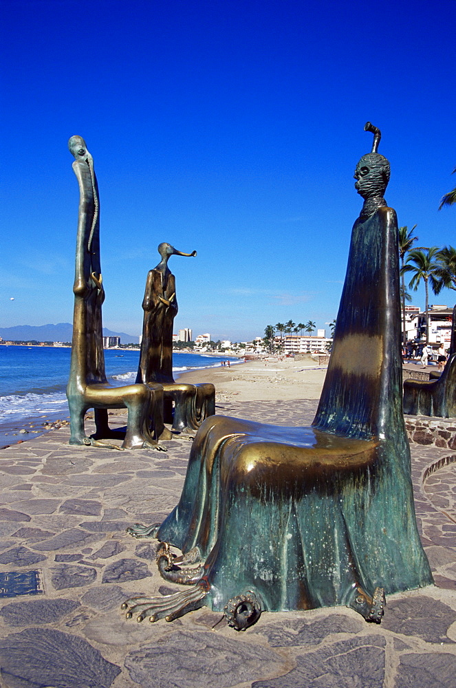 Barque sculpture, Malecon, Puerto Vallarta, Jalisco state, Mexico, North America