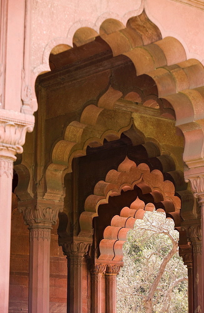 The arches of Diwan-i-Aam, Red Fort, Old Delhi, India, Asia