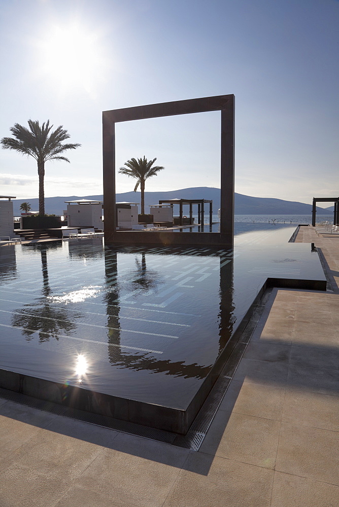 The Lido Mar swimming pool at the newly developed Marina in Porto Montenegro, Montenegro, Europe