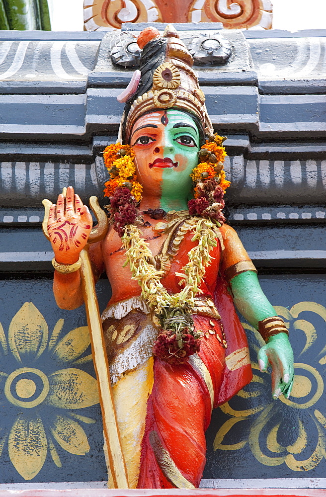 Colourful decoration outside the Hindu Subrahmanya Temple, Munnar, Kerala, India, Asia 