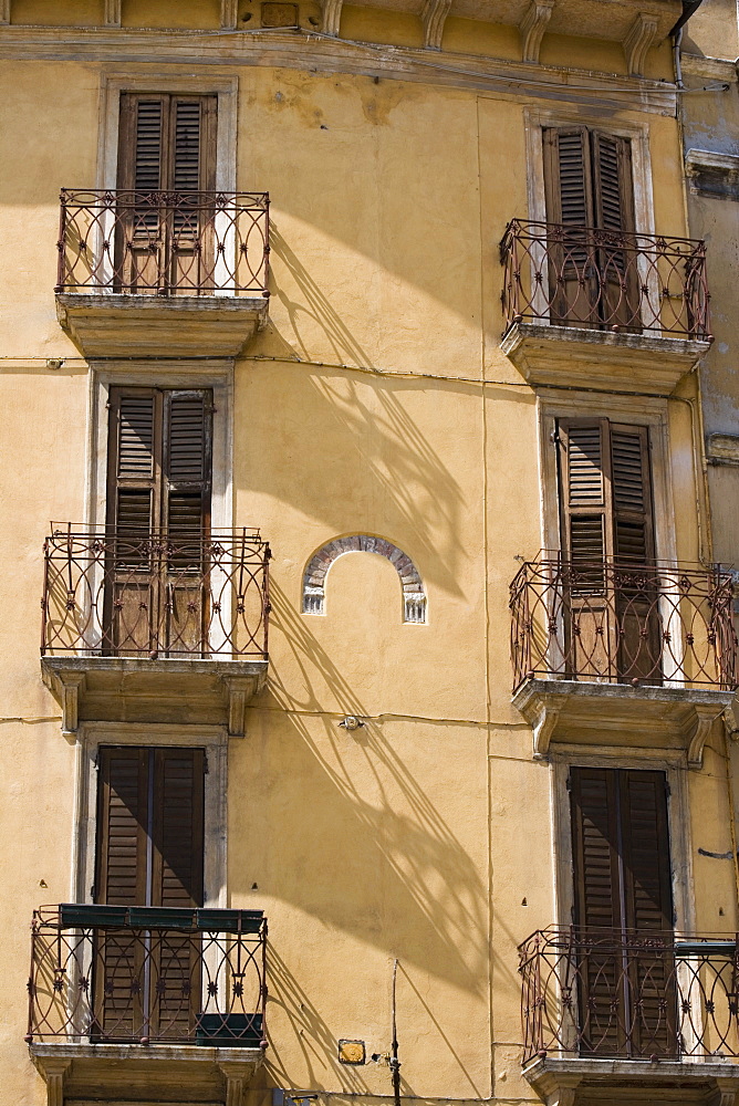 Balconies on house, Verona, Veneto, Italy, Europe