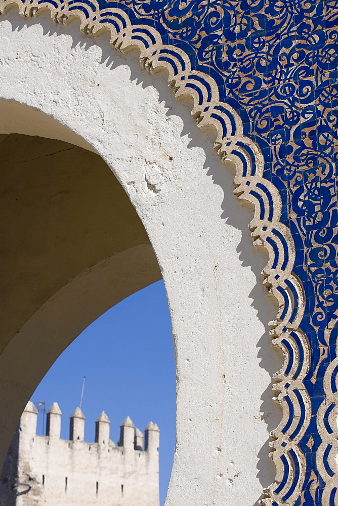 Detail, Bab Boujeloud (Bab Bou Jeloud) city gate, Medina, Fez, Morocco, North Africa, Africa