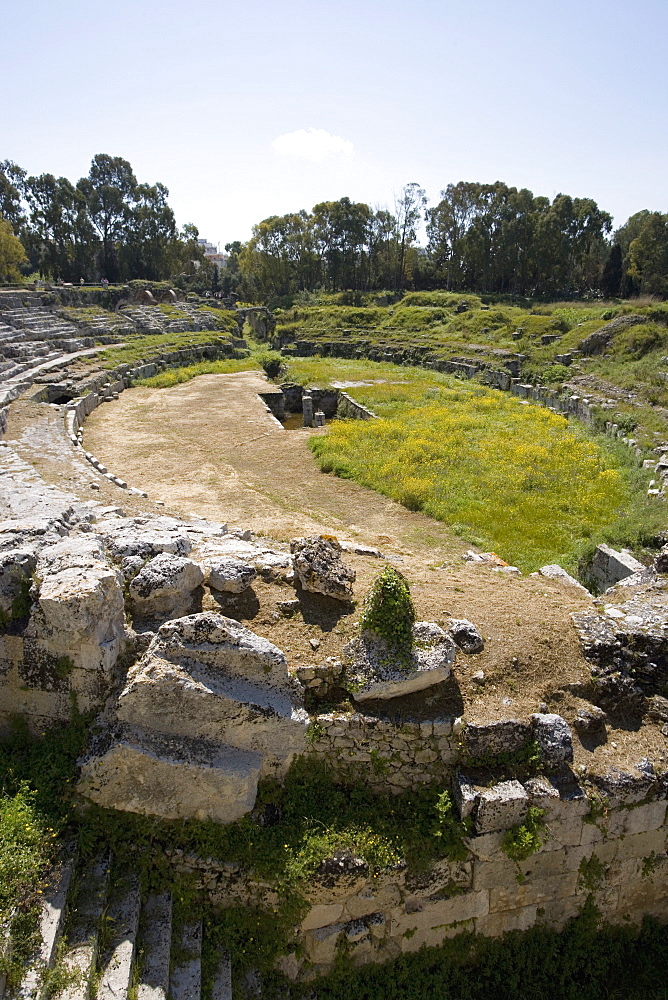 Roman amphitheatre, Ortygia, Syracuse, Sicily, Italy, Europe