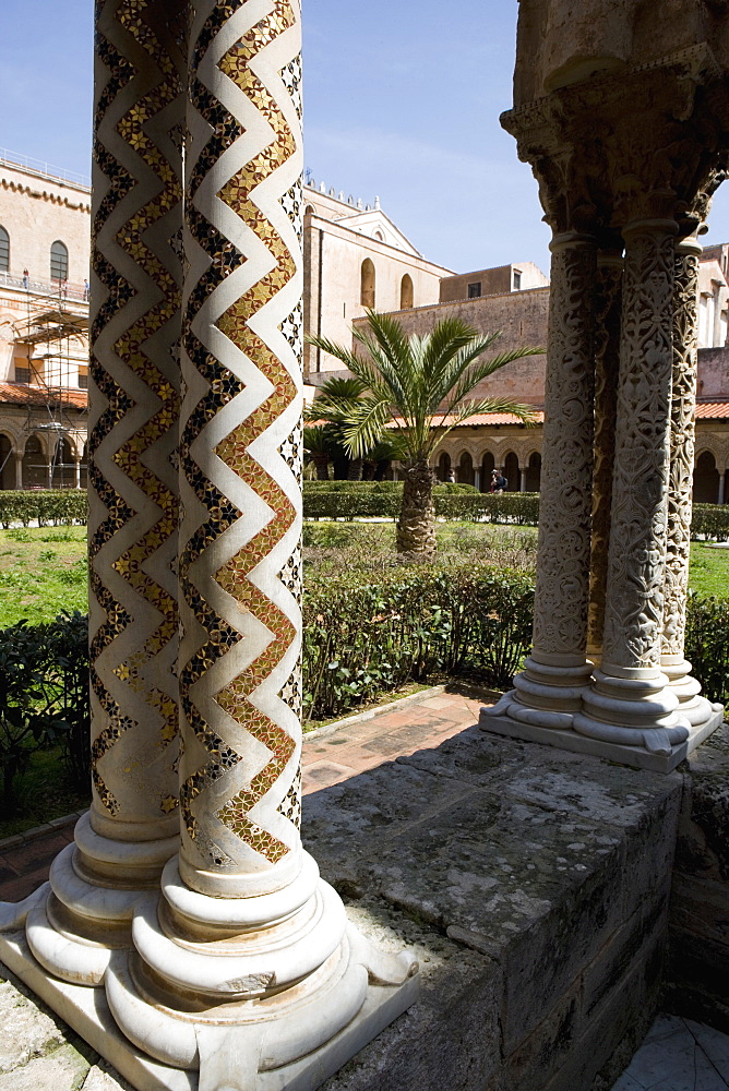 Cloisters, Benedictine Monastery, Cathedral, Monreale, Palermo, Sicily, Italy, Europe