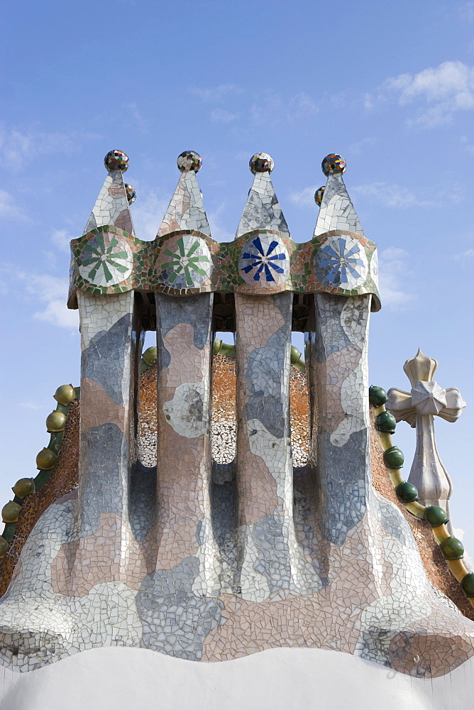 Chimneys and rooftop, Casa Batlo, Barcelona, Catalonia, Spain, Europe