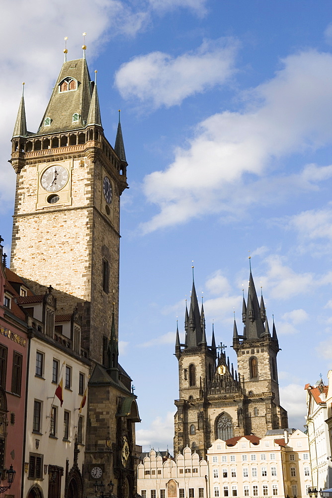 Town Hall Clock, Old Town Square, Church of Our Lady before Tyn, Old Town, Prague, Czech Republic, Europe