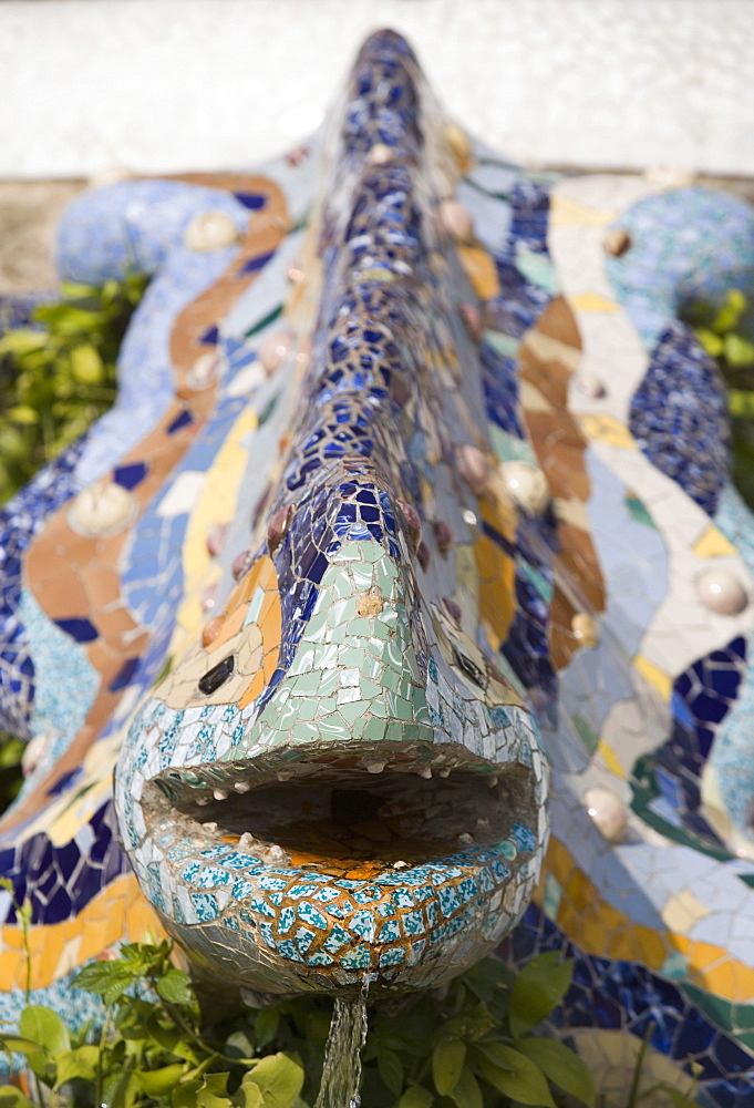 Detail, Dragon Fountain, Parc Guell, UNESCO World Heritage Site, Barcelona, Catalonia, Spain, Europe